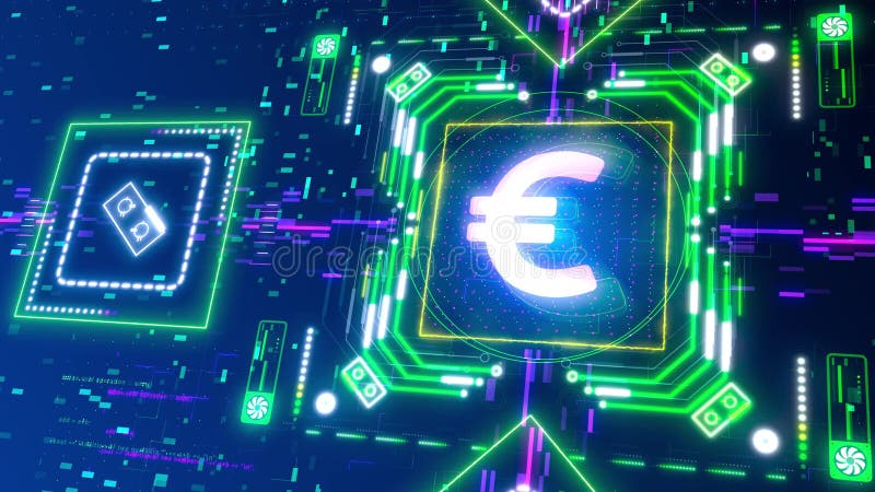 Future of Europe currency concept animation. Digital glitch background for business and finance royalty free illustration
