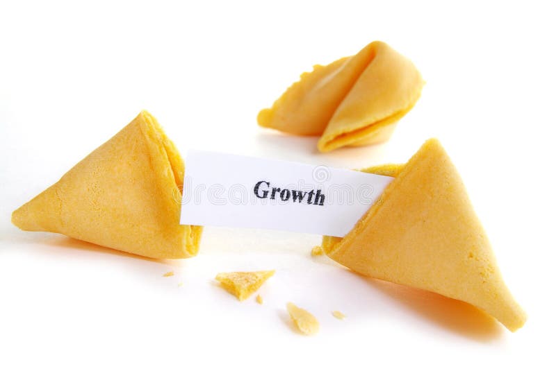 Růst fortune cookie na bílém pozadí.