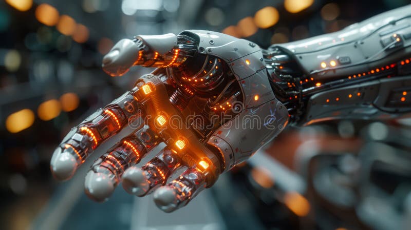 The future is here. Introducing the new AI-powered robotic hand, capable of performing complex tasks with precision and accuracy royalty free illustration