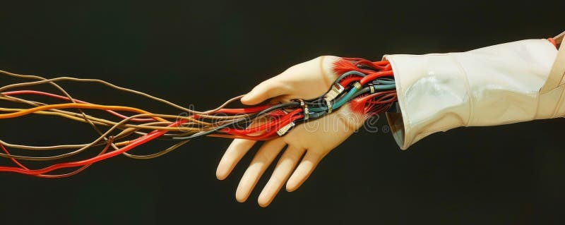 The future is here. Introducing the new bionic hand, with full range of motion and advanced sensors stock illustration