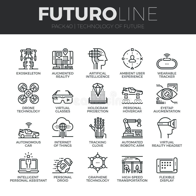 Future ligne icônes de Futuro de technologie réglées illustration stock Future ligne icônes de Futuro de technologie réglées illustration stock