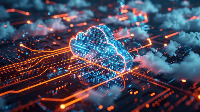 Future Tech Networks: AI, Cloud Computing, Database Storage, and Networking for Efficient Data Transmission and Backup royalty free illustration