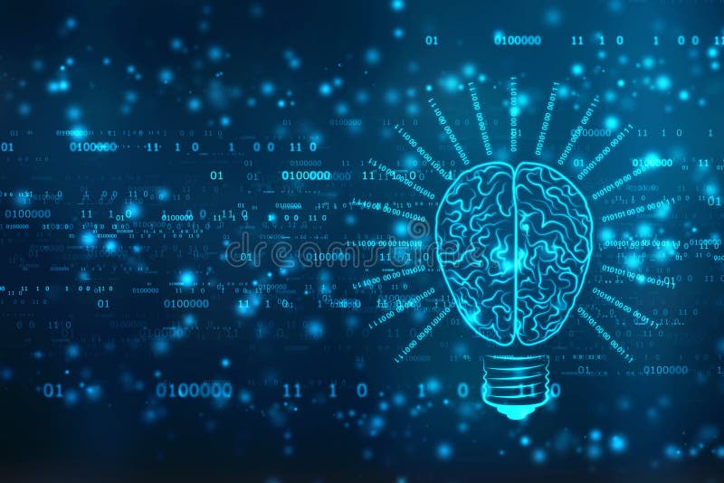 Future technologie d'ampoule avec le cerveau, fond d'innovation, concept d'intelligence artificielle
