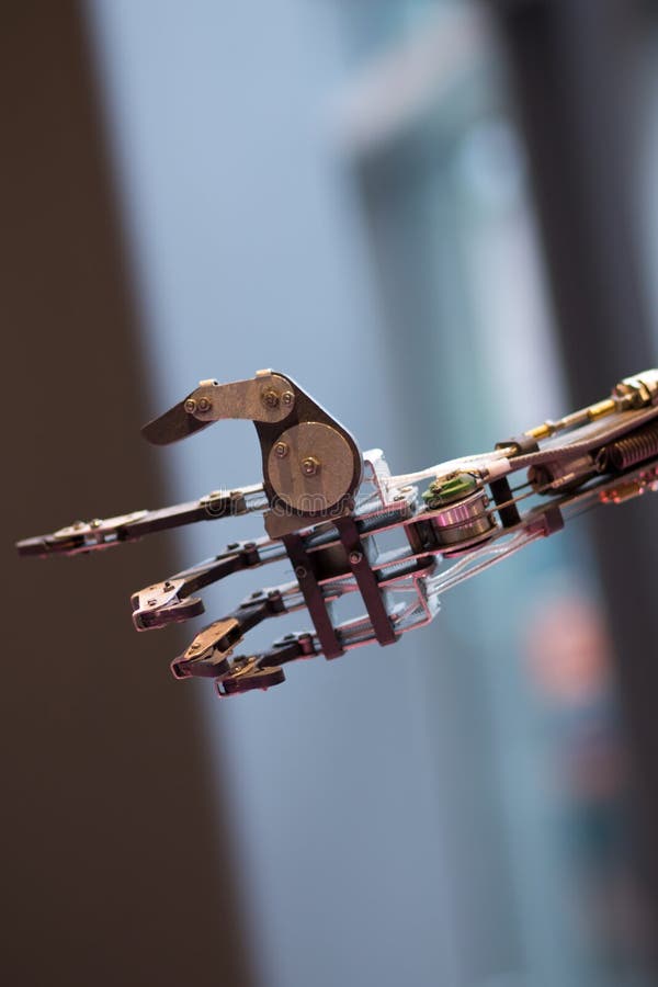 Future technology in black prosthetic hand stock photo
