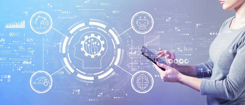 Future technology concept with woman using a tablet stock photos Future technology concept with woman using a tablet stock photos