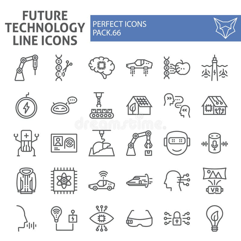 Future technology line icon set, innovation symbols collection, vector sketches, logo illustrations, technologies icons royalty free illustration