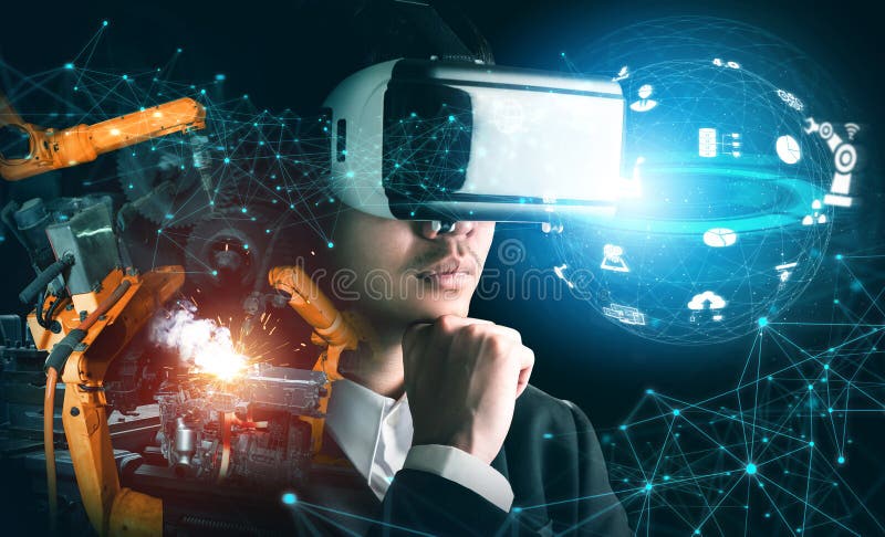 Future VR Technology for Mechanized Industry Robot Arm Control Stock ...