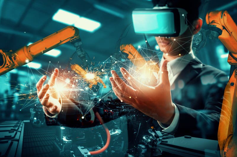 Future VR Technology for Mechanized Industry Robot Arm Control Stock ...