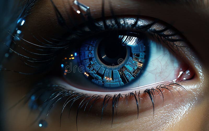 Future Woman with Cyber Eye Implant Generative AI stock illustration