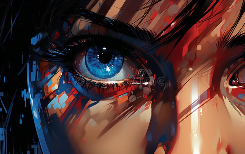 Future Woman with Cyber Eye Implant Generative AI vector illustration
