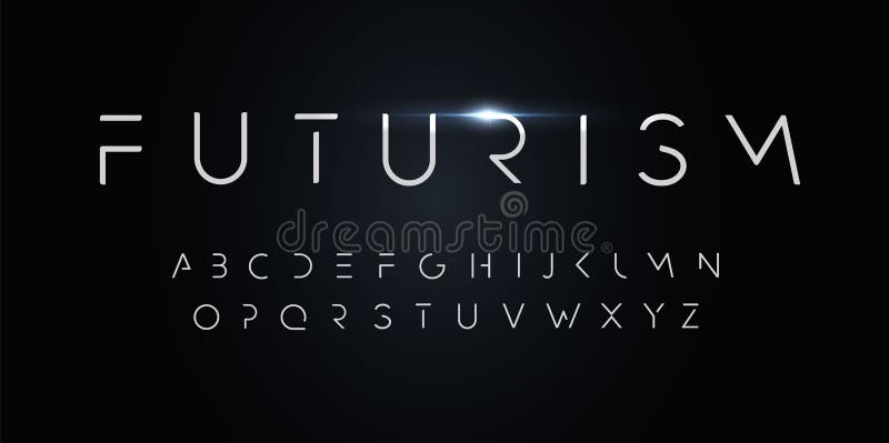 Futurism style alphabet. Thin segment line font, minimalist type for modern futuristic logo, elegant monogram, digital vector illustration