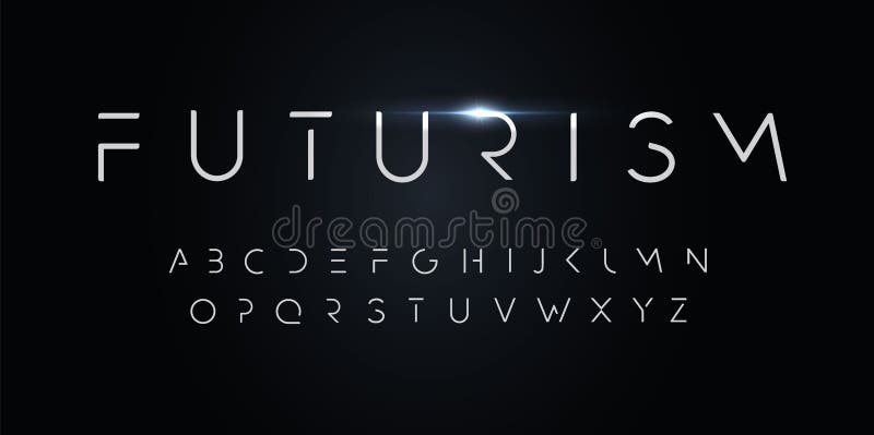 Futurism style alphabet. Thin segment line font, minimalist type for modern futuristic logo, elegant monogram, digital