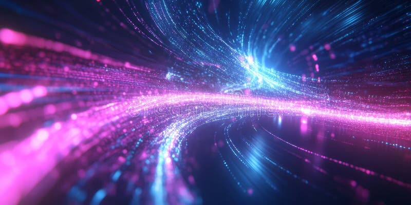 A futuristic abstract background with dynamic energy currents weaving through a neon-infused digital space. The pulsing light trails and glowing reflections create a high-tech cybernetic aesthetic. AI generated
