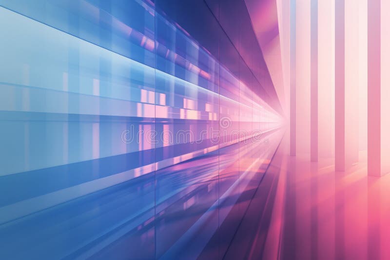 Futuristic Abstract Background with Vibrant Pink and Blue Light Streaks in a Modern Geometric Design stock illustration