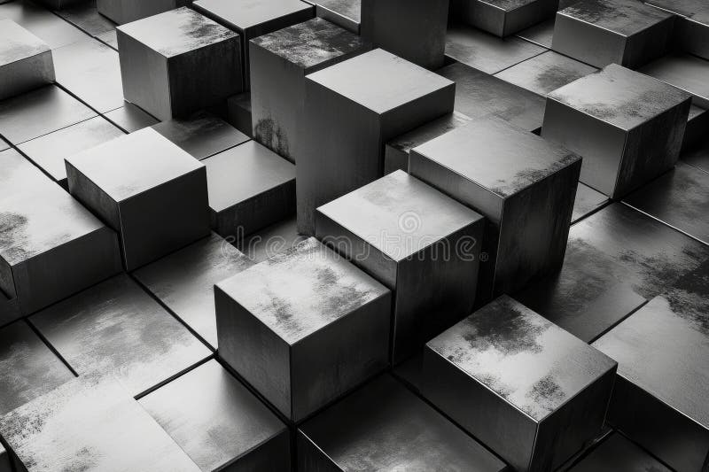Futuristic abstract cubes create a captivating pattern with varying heights and textures. Monochromatic tones enhance royalty free stock images