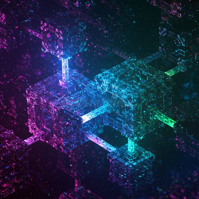Futuristic abstract design featuring interconnected glass-like cubes in a digital space. royalty free illustration