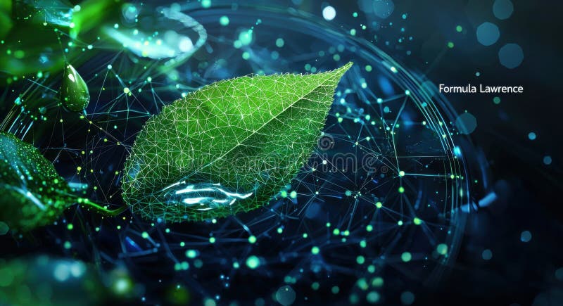 Futuristic Abstract Leaf Logo with Digital Network Design Stock Image