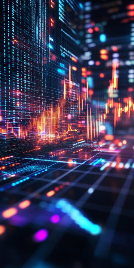 Futuristic Abstract Visualisation of Digital Data Trends and Financial Market Analytics royalty free illustration