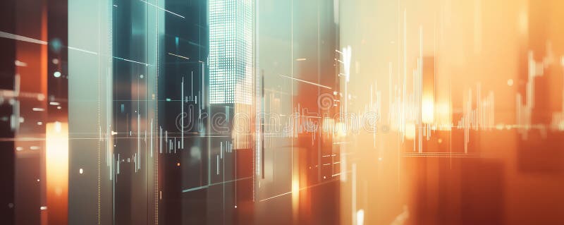 Futuristic abstract visualization of stock market trends with glowing lines and data stock image