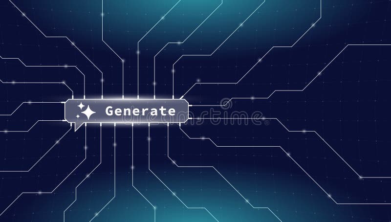 Futuristic AI banner with abstract network, microchip and digital connections. Vector illustration of generative stock illustration
