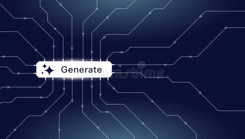 Futuristic AI banner with generative adversarial network, large language model and digital connections. Artificial stock illustration