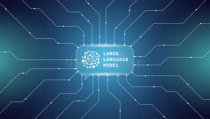 Futuristic AI banner with large language model, neural network and data connections. Abstract vector illustration for vector illustration