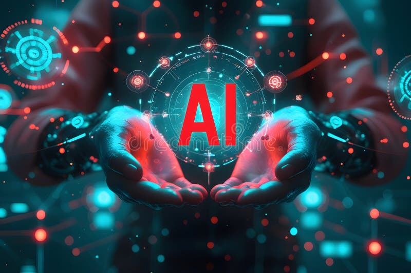 \'Explore a futuristic AI concept with glowing blue tech and cyber aesthetics, blending advanced technology royalty free illustration