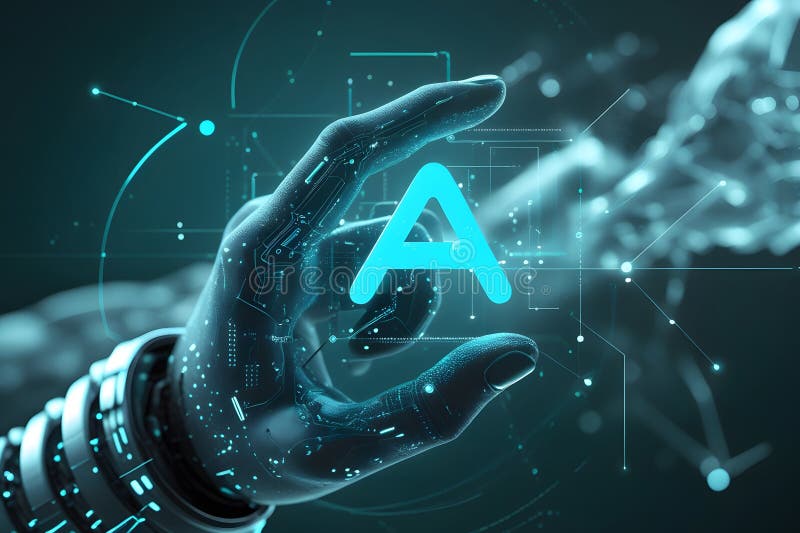 \'Explore a futuristic AI concept with glowing blue tech and cyber aesthetics, blending advanced technology royalty free illustration