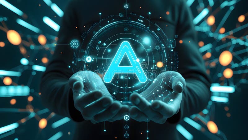 \'Explore a futuristic AI concept with glowing blue tech and cyber aesthetics, blending advanced technology vector illustration