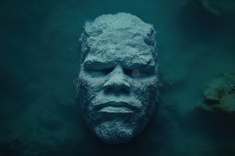 Futuristic AI Face Forming from a Glowing Matrix Underwater royalty free stock images
