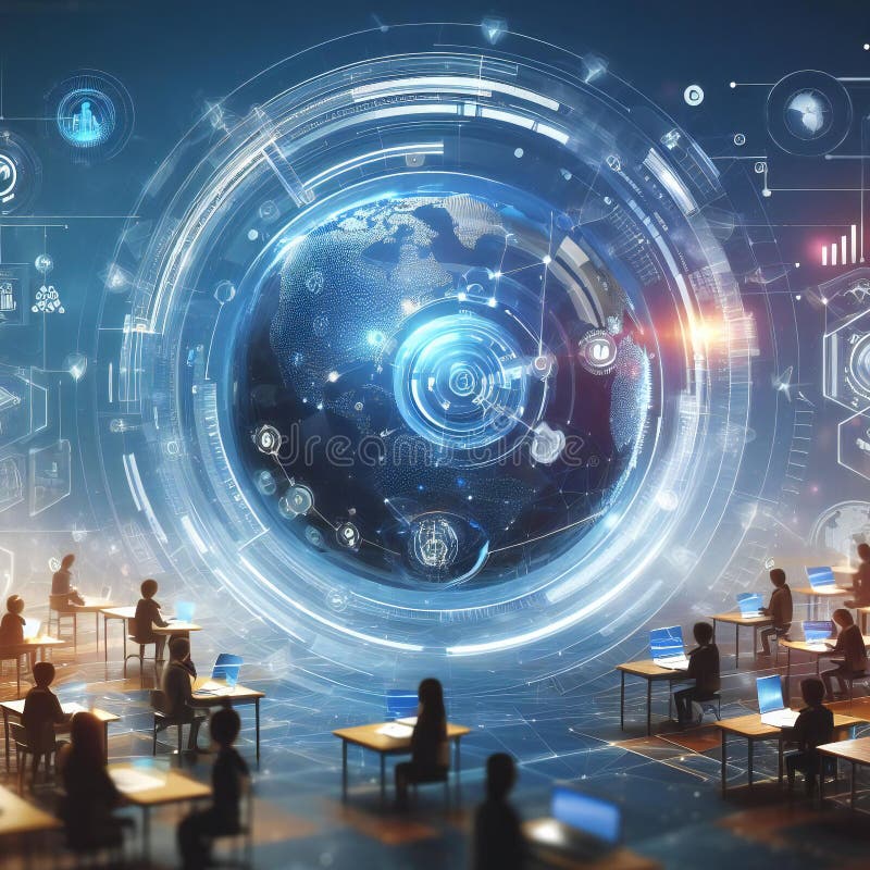 Un cadru educațional bazat pe servicii futuriste, cu un sistem de învățare interactiv generat stock illustration