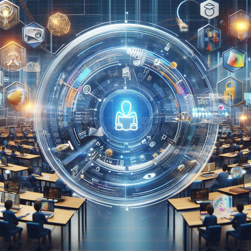 Un cadru educațional bazat pe servicii futuriste, cu un sistem de învățare interactiv generat vector illustration