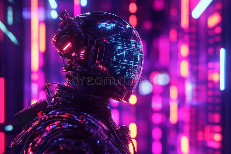 A futuristic AI-powered holographic assistant, composed of glowing cybernetic energy, floating digital UI elements, and advanced high-tech interface components. The abstract background represents artificial intelligence, virtual reality, and deep machine learning, enhanced with neon reflections and ultra-HD sci-fi aesthetics. AI generated