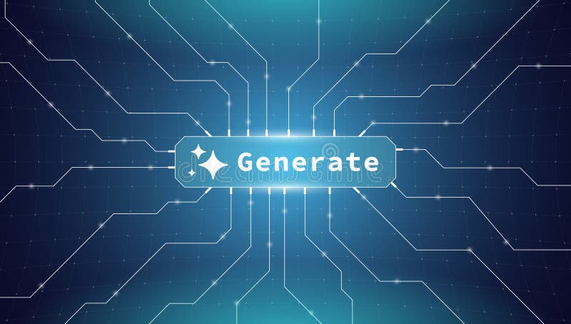 Futuristic AI technology banner with microchip, data connections and digital grid. Artificial intelligence, machine stock illustration