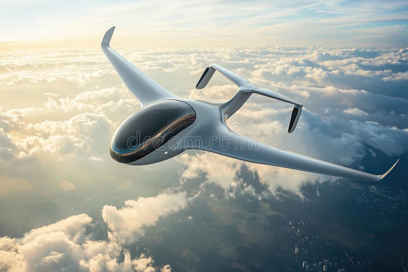 Futuristic Aircraft Soaring Above Cloudscape royalty free illustration