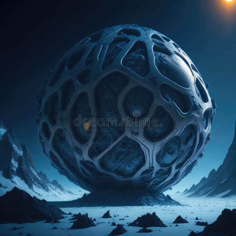 Futuristic Alien Spaceship Orb, Alien World with Rock and Sand, Scifi