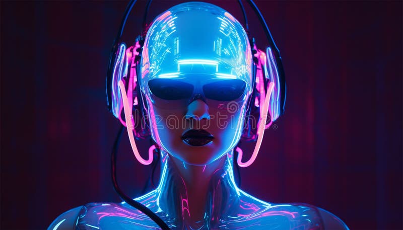 Futuristic Android Neon Cyberpunk. Hardwired Cyberpunk 3D Illustration ...