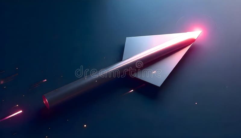 A futuristic arrow, composed of a metallic shaft and a glowing, triangular point, races forward against a dark background vector illustration