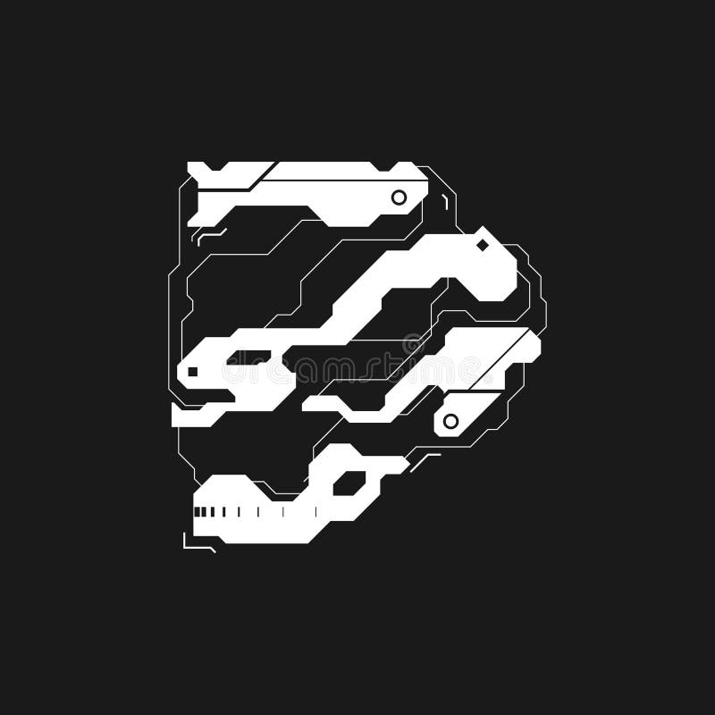 Futuristic arrow. Cyberpunk interface cyber element. Tech pointer, direction. Cyberpunk style arrow for design of game royalty free illustration