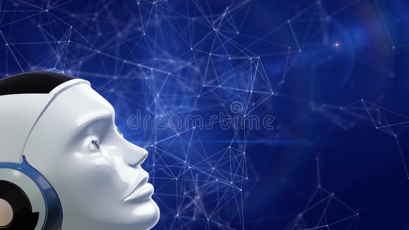 Futuristic artificial intelligence robot and network system background vector illustration