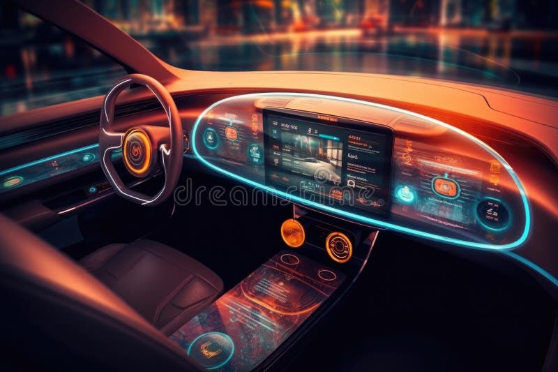 Futuristic Autonomous Vehicle Cockpit. Car Digital Dashboard