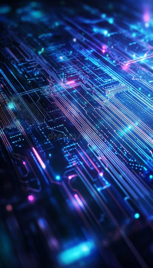 Futuristic background featuring intricate circuitry patterns and dynamic lights for tech aesthetics royalty free illustration