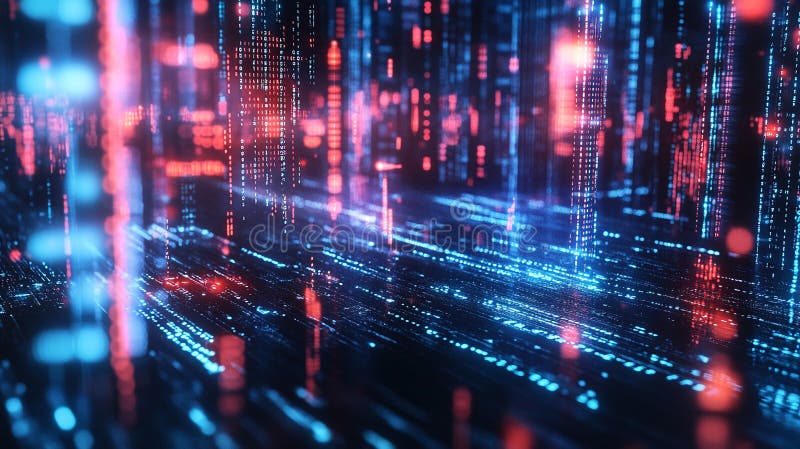 Futuristic Background Featuring Online Connections, Binary Code, and Tech Devices for Business and Tech Uses. Stunning futuristic background. Perfect for tech, sci-fi, and cyberpunk projects. High-resolution