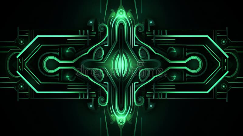 futuristic background with green glowing lines on a black background generative ai