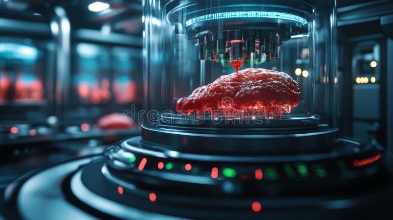 Sustainable food production, a futuristic banner featuring a bioreactor creating lab-grown meat, representing. a futuristic banner featuring a bioreactor creating lab-grown meat, representing sustainable protein sources of tomorrow AI generated