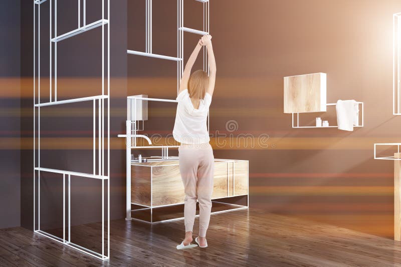Futuristic Bathroom Corner, Mirrors, Woman Stock Photo - Image of clear, mockup: 117470552
