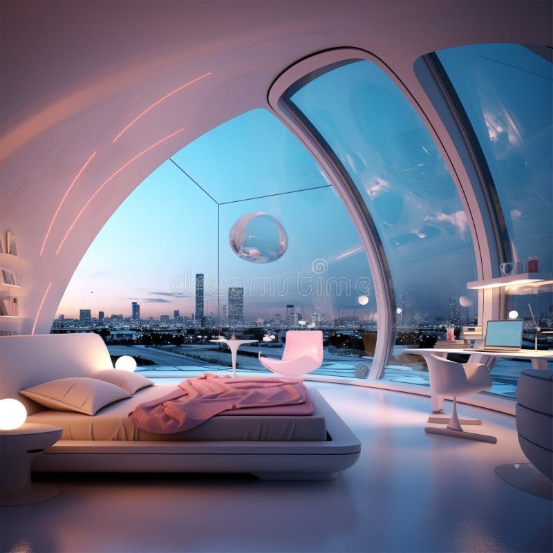A Futuristic Bedroom with a Levitating Bed, Holographic Wallpaper, and ...