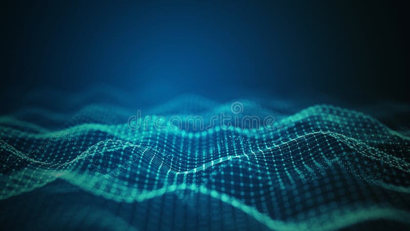 Futuristic big data technology background with glowing digital wave patterns symbolizing data flow, AI, quantum computing, and stock illustration