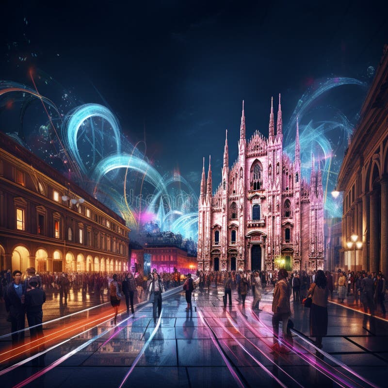 Futuristic Blend of Ancient and Modern Architecture in Milan Stock