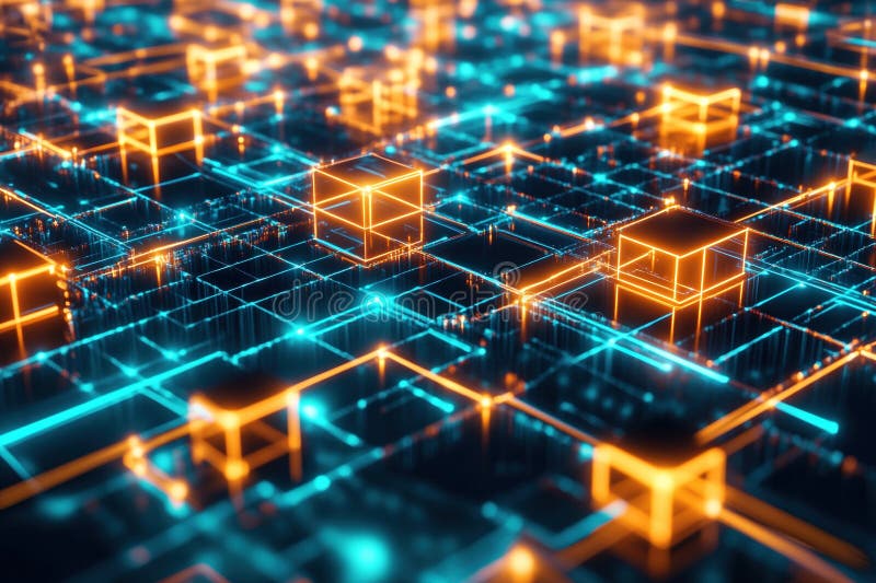 355 Glowing Blockchain Network Futuristic Digital Cubes Stock ...